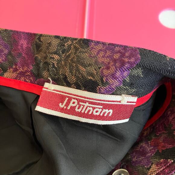 J.Putman | Vintage Black Pink Floral Wool Midi Skirt Made in USA Womens 8 - Picture 7 of 11